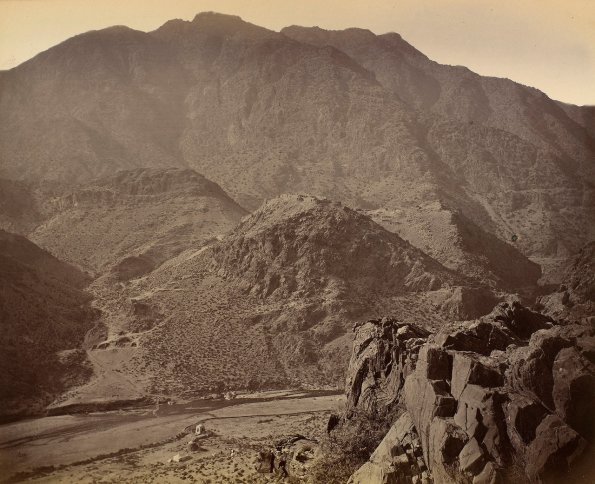 1879 View of Ali Majid Fortress from Hight, Reglar Troops of Peshavar Valley
