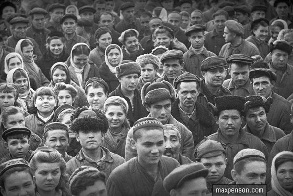 1935 Предпл Ташкент Рабочие Текстильного Комбината на Митинге