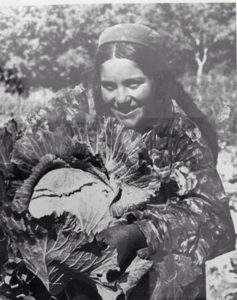 1937 Tajikistan Famer Woman with Cabbage