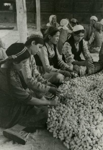 1938 Бухара Пионерки бухарской школы Читают Толстого на Узбекском